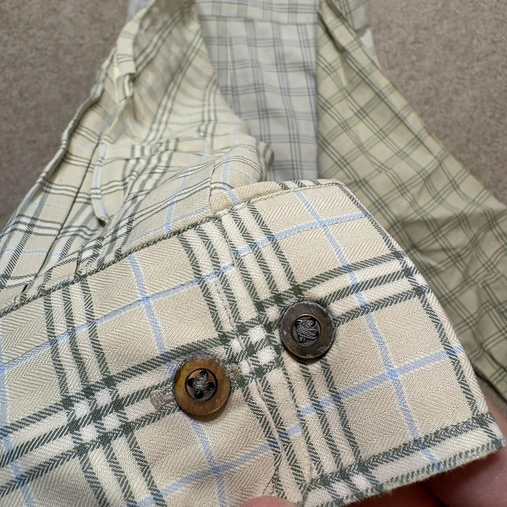 Burberry London Shirt Mens Medium Beige Plaid Twill Button Down LS USA Distress - Picture 16 of 16
